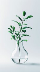 A green twig in a glass vase with water