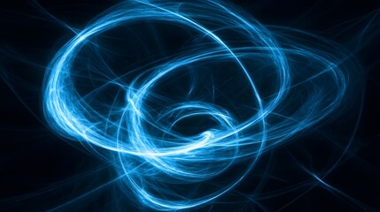 Abstract Blue Light Swirls on Black Background