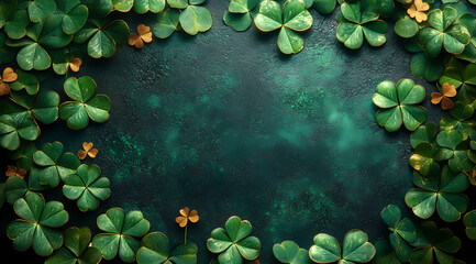 Close-up of green background filled with leaves  with copy space. Celebration of St. Patrick's Day Filled with Joy and Happiness. This image can be used for festive, cultural, or holiday-related promo