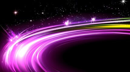 Obraz premium Abstract Purple and White Light Trails with Stars on Black Background