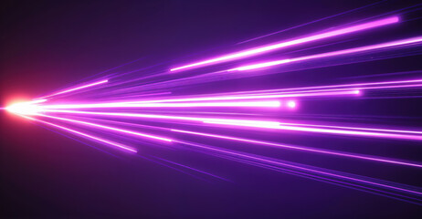 Abstract purple lights are converging on a vanishing point. Futuristic speed and energy concept. High quality photo
