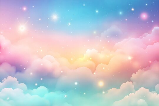 Serene pastel clouds under starry sky at twilight with gradient colors