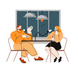 Podcast hosts recording a discussion