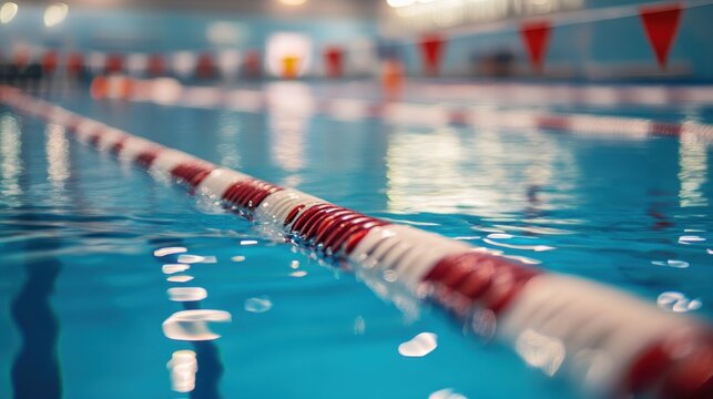 Close-Up of Swimming Pool Lane Divider with Blurred Background in Indoor Pool