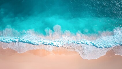 Obraz premium Aerial View of Turquoise Ocean Waves Meeting Sandy Beach