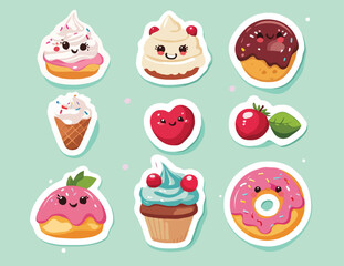 set of funny cartoon fruits & ice cream