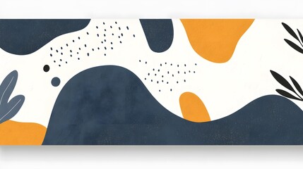 Abstract Background with Blue and Yellow Shapes  Dots  and Leaves