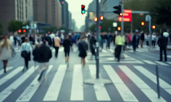 Blurred Motion of Busy City Crosswalk - 4K Video Stock for Urban and Dynamic Mockups.