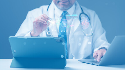 home care, A healthcare professional analyzes patient data using advanced digital tools, demonstrating the integration of technology in modern medicine for improved diagnostics and patient care