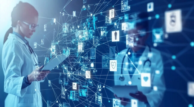 Health Information Exchange (HIE), the exchange of health information between healthcare providers with an image depicting seamless sharing of patient records across healthcare networks
