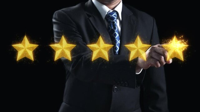 Business person analyzes customer experience satisfaction review data, striving to improve service quality. Leveraging reviews to enhance customer satisfaction and loyalty. UUID