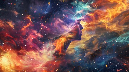 Cosmic Soul - Woman Emerging from Nebula