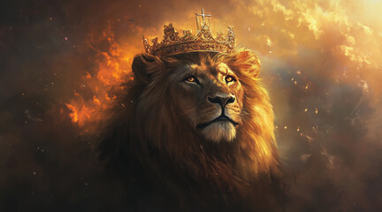 Fototapeta premium Lion crown christian concept art 