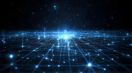 Abstract Blue Network with Glowing Points