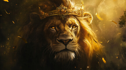 Naklejka premium Lion crown christian concept art 