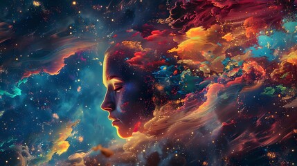 Woman's Face Emerging from Cosmic Nebula