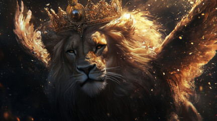 Naklejka premium Lion crown christian concept art 