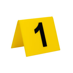Crime scene investigation. Yellow marker for identification of material evidence on a white background number 1