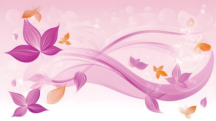 Pink and Orange Floral Abstract Background with Swirling Lines and Glitter