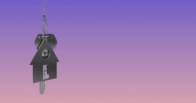 Animating house-shaped keychain over gradient background