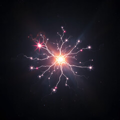 Abstract fireworks explosion in dark night sky, celebrating new year with bright sparks and red flames