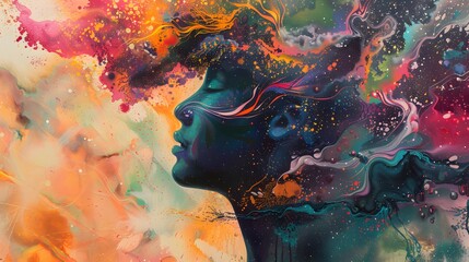 Abstract Woman With Colorful Swirls and Splashes
