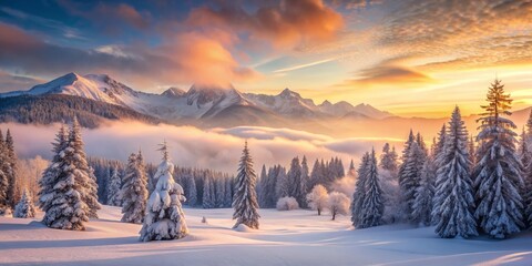 Obraz premium 8. Winter Wonderland: A dreamy winter scene with snow-covered trees, misty mountains, and an air of mystique and charm.