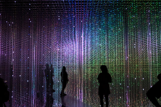 Singapore - 9 March 2024: Crystal Universe at Future World: Where Art Meets Science, the digital art gallery by teamLab where visitors can imagine, play, explore and be a part of interactive arts.