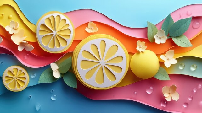 Lemon illustrated in a paper art style with layered cutouts and bright colors, creating a textured and tactile effect.