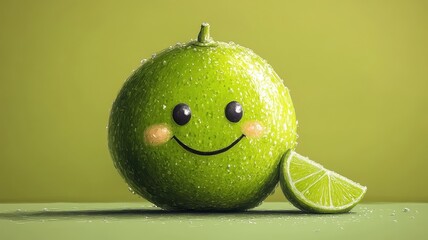 Lime illustrated in a cartoon art style with exaggerated features and lively colors for a fun and whimsical touch.