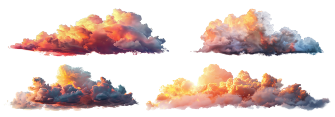 Set of picturesque sunset clouds, cut out