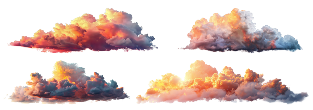 Set of picturesque sunset clouds, cut out