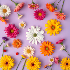 Floral pattern with pink and yellow daisy blossoms on a seamless vector background