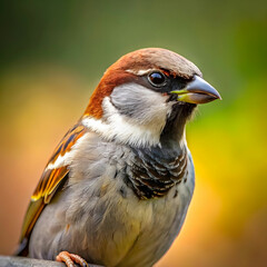 closeup cute sparrow with blurred background