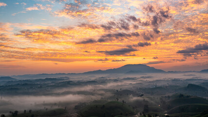 Beautiful aerial view of Long Coc tea hills. Long Coc in Phu Tho Province, Vietnam