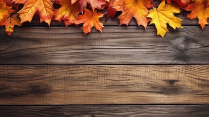 Vibrant Autumn Leaves on Wooden Background