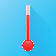 Glossy liquid-in-glass thermometer with long shadow. Vector illustration, EPS10