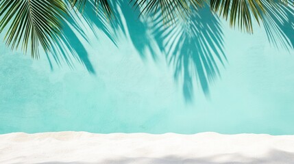 Tropical Beach Paradise: Serene Turquoise Water and Palm Leaves Background - Summer Vacation Concept for Travel, Relaxation, and Coastal Lifestyle