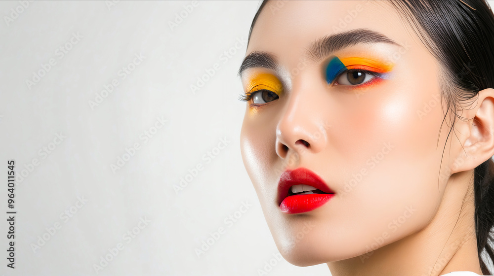 Sticker A woman with bright makeup and red lipstick.