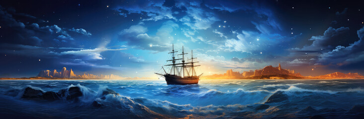 Obraz premium Nautical Twilight Voyage - Serene Seascape Exploration