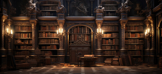 Enigmatic Old Library with Mysterious Ambiance