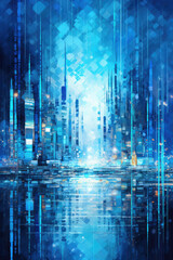 Naklejka premium Abstract Futuristic Cityscape with Vibrant Reflections