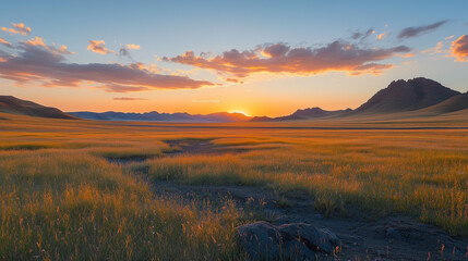 Fototapeta premium a scene of the Gobi desert just before nightfall in the Autumn. the sky not yet completely dark, it outlines a sense of desolation, roughness, and vastness.