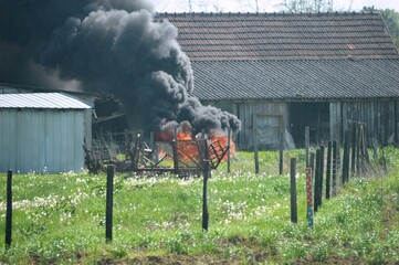 lit fire in the yard
