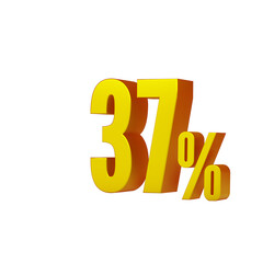 3d illustration of golden number 37 percent or 37% isolated on white background. 3d render.