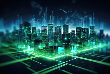 Obraz premium Futuristic Smart City with Digital Network Grid