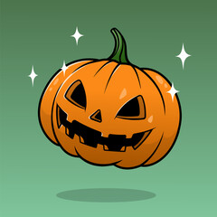 Jack-o’-Lantern: A smiling pumpkin carving against a blue background, reminiscent of Halloween