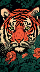 Vibrant tiger amidst lush foliage