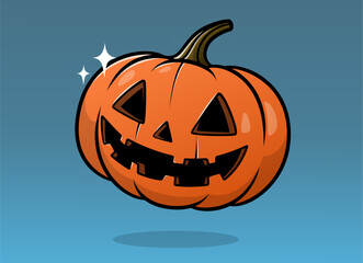 Jack-o’-Lantern: A smiling pumpkin carving against a blue background, reminiscent of Halloween