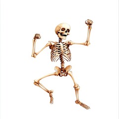 Cute skeleton dancing clipart, Halloween element, watercolor illustration, sharp outlines, joyful skeleton, isolated on white background
